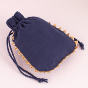 Designer Drawstring Jewelry Packaging Pouch Custom Cotton Wedding Favor Gift Bags (Pack Of 100, Navy Blue)